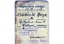 Legitymacja szkolna na rok 1938/39 nr 30/I. - Henryka Siemickiego ur. w 1920 r. zam. we Lwowie. Państwowy Instytut Sztuk Plastycznych.