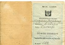 Dowód osobisty- seria A nr 423036 Rzeczpospolita Polska Mikołaja Adama Borysławskiego woj. łódzkie, powiat turecki, nr 652 wydany przez Urząd Gminy 6 VIII 1921.