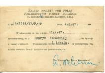 Odpowiedź Towarzystwa Pomocy Polakom z dn. 4 II 1947r. dotycząca poszukiwania Henryka Kołodzieja.