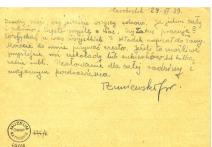 Karta pocztowa wysłana rzez Tadeusza Łuniewskiego z obozu starobielskiego dn. 29 XI 1939r. do Juliana Łuniewskiego Warszawa 