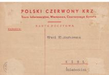 Odpowiedź Polskiego Czerwonego Krzyża z dn.27 VII 1940r. skierowane do Eleonory Markowskiej w Kielcach w sprawie jeńców obozu kozielskiego szczegolnie Bolesława Markowskiego