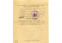 Dokument podróży nr 353994 z dn. 17 VIII 1923 r. wydany przez Dowództwo Poligonu Artylerii w Rembertowie dla Michała Sagańskiego po ukończonym kursie - przejazd do Rudnika n/Sanem. 