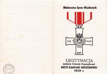 Legitymacja nr 12042 nadania Odznaki Pamiątkowej Krzyża Kampanii Wrześniowej 1939 plut.PP Bronisławowi Jaszka nadania pośmiertne w Londyn 15 VIII 1985r. 