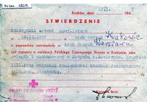 Karta pocztowa Polskiego Czerwonego Krzyża- Kraków nr L III 19800 z dnia 13 I 1947 do pani dr. Ordyńskiej- Przeworskiej w Gliwicach.