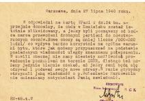 Odpowiedź Polskiego Czerwonego Krzyża z dn.27 VII 1940r. skierowane do Eleonory Markowskiej w Kielcach w sprawie jeńców obozu kozielskiego szczegolnie Bolesława Markowskiego