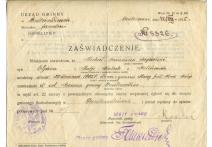 Zaświadczenie wydane Michałowi Franciszkowi Sagańskiemu w Urzędzie Gminnym Dzierzkowice 10 XII 1925r. o zgłoszeniu się i wpisaniu się do spisu poborowych pod nr 117. 