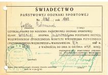 Świadectwo Państwowej Odznaki Sportowej nr 1126/1939 Jodko Edmunda- uprawnienia klasy III st. pierwszego- Warszawa 3 VII 1939.